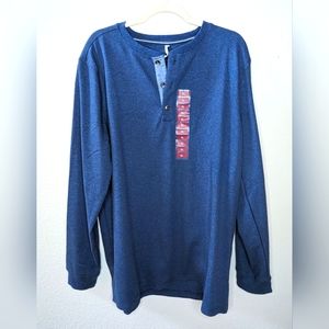 Members Mark Men Blue Thermal Henley Waffle Knit Long Sleeve Comfort T-Shirt XL